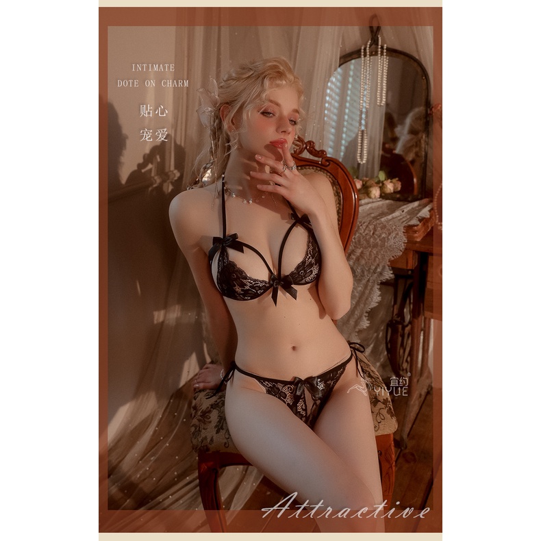 40kg-70kg Sexy Lace Three-Point Bra Panty Set Large Size Lace-Up Underwear - 图片 4